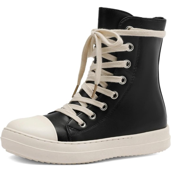 Womens High Top Sneakers Lace Up Comfort Platform Walking Faux Leather Shoe 13.5 - Picture 1 of 7